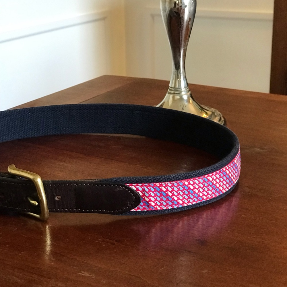 Mens Vineyard Vines Patriotic Leather Whale Belt 34 🐳  🇺🇸